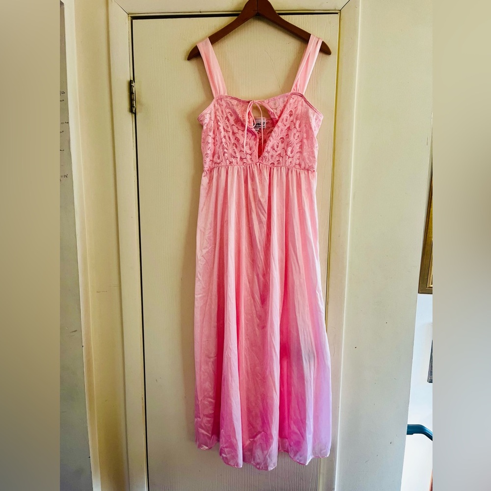 VTG Fairycore Lace Satin Pink Sexy Boudoir Maxi Festival Boho Slip Dress L